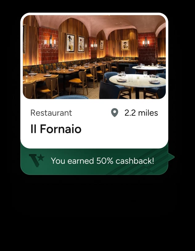 A nearby restaurant with an earned cashback badge